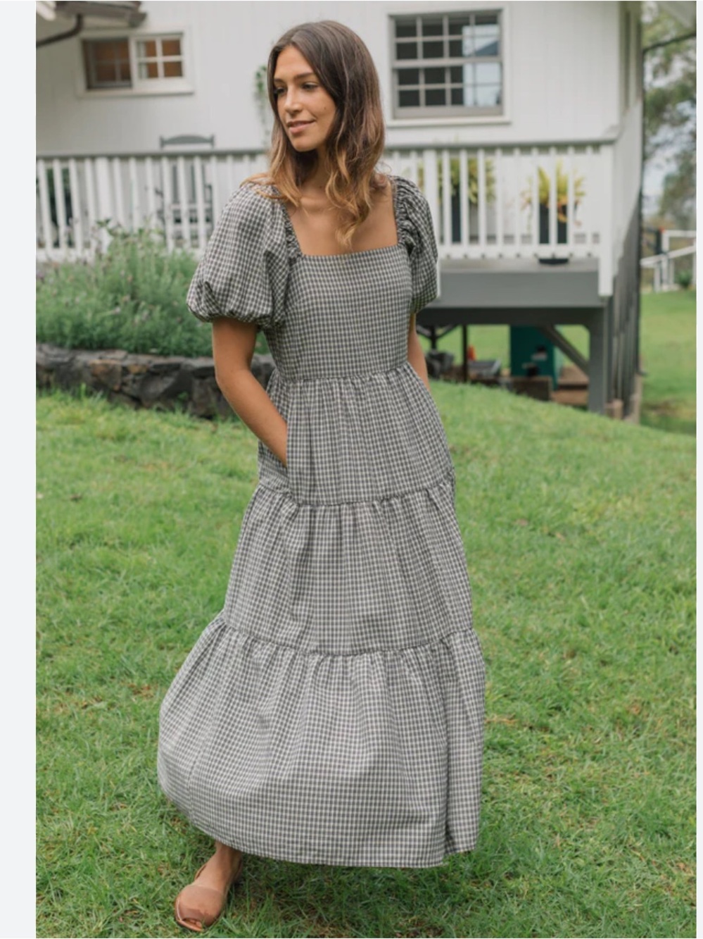 Neuflora Gingham Puff-Sleeve Maxi Dress